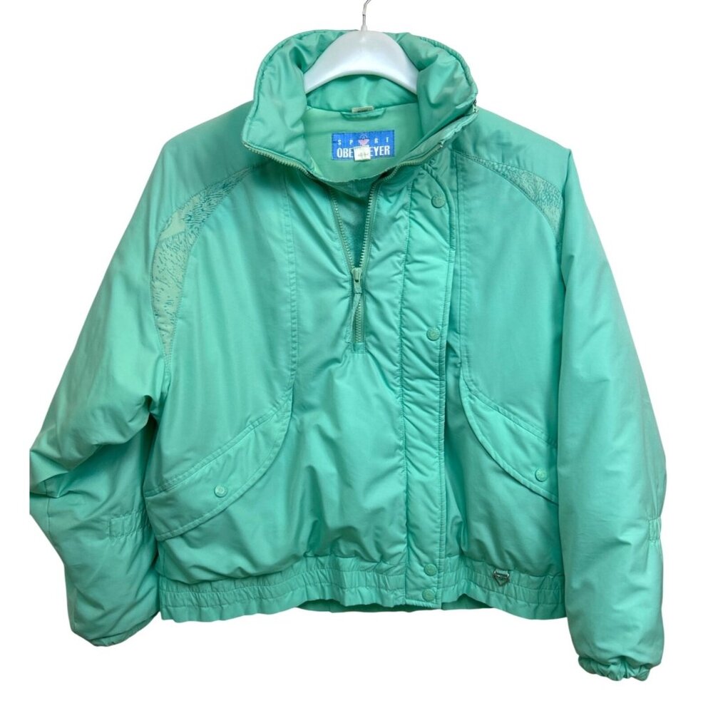 Vintage Obermeyer Women's 10 Mint Green Ski Jacket 80s 90s Retro Snow Babe Vibes